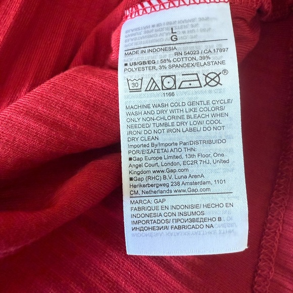 NWT GAP Red Ribbed Long Bell Sleeve Tee SZ L - Picture 6 of 16